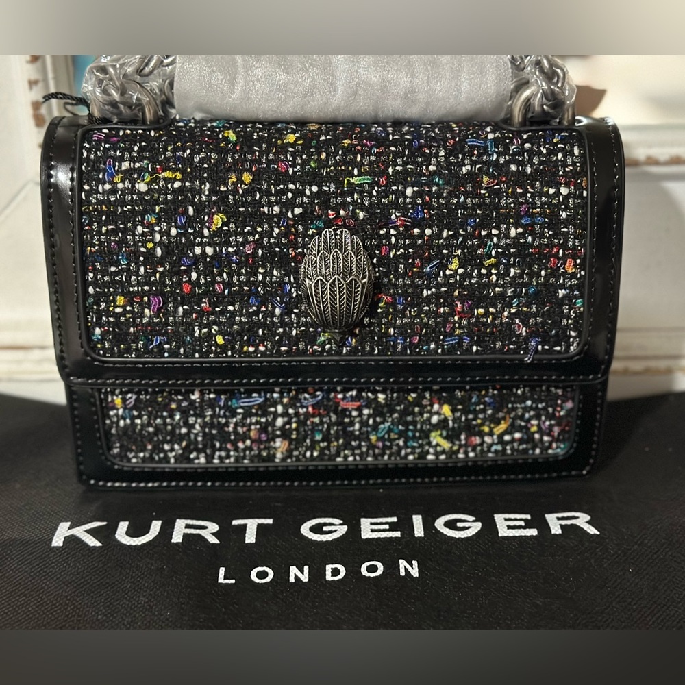 Kurt Geiger London Black Tweed Convertible Crossbody Bag